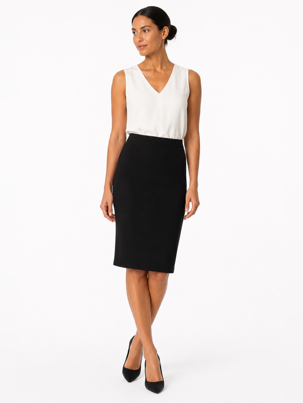 Eileen Fisher Black Stretch Knit Pull On Straight Pencil Skirt Size S